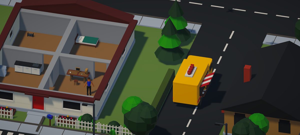 Der gelbe Currywurst-Foodtruck in der Querstrasse neben dem Spielerhaus